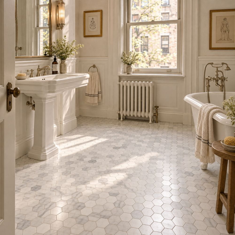 Carrara Blend Honed Hexagon 2 Marble Mosaics 10 3/8×12 (MS02246)