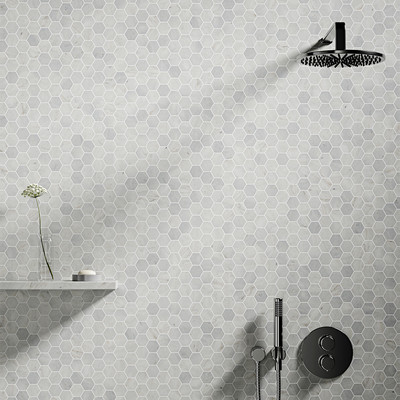 Carrara Blend Honed Hexagon 2 Marble Mosaic 10 3/8×12 (MS02246)