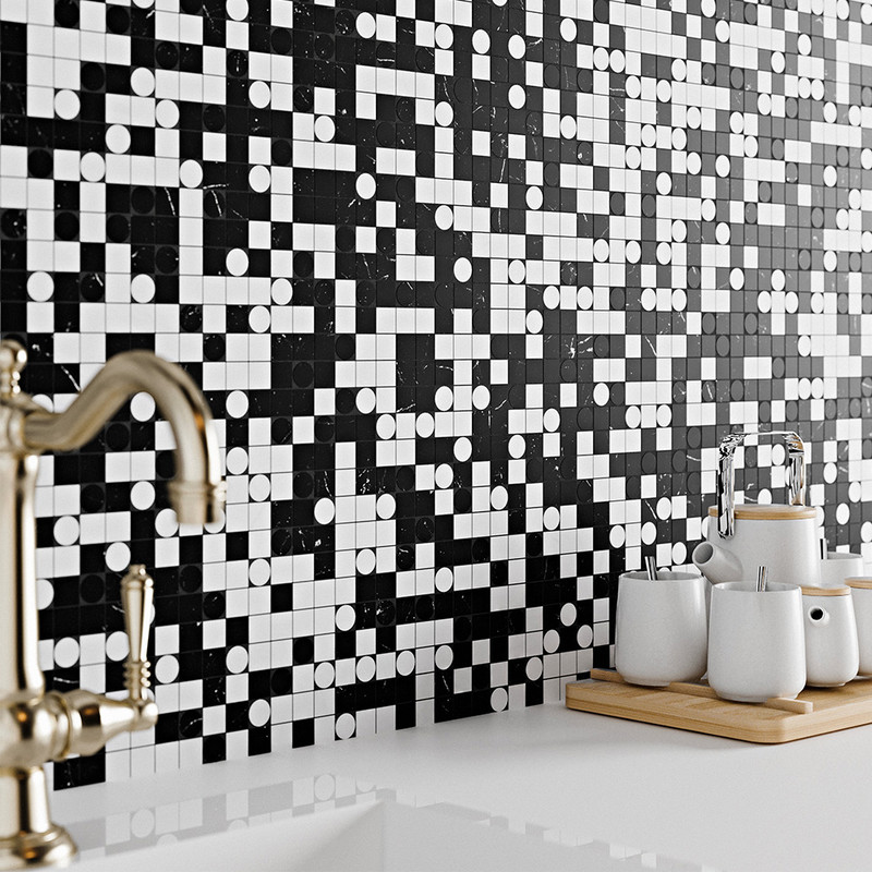 Black, Snow White Honed Othello Marble Mosaics 12×12