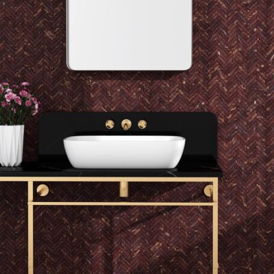 Red Bordeaux Honed Herringbone 5/8×3 Marble Mosaic 10 7/16×12 13/16 (MS02564)