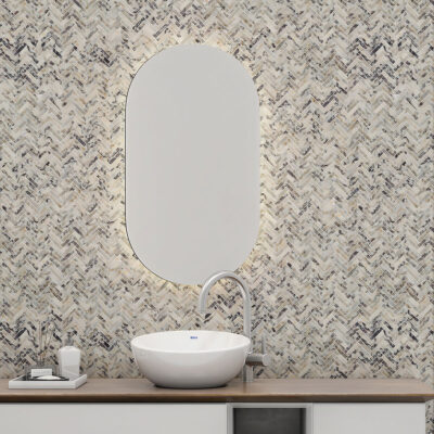 Calacatta Picasso White Honed Herringbone 5/8×3 Marble Mosaic 10 7/16×12 13/16 (MS02571)