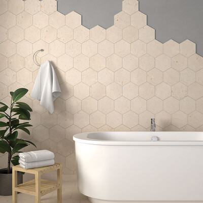 Desert Path Brushed Hexagon 8 Limestone Mosaic 8 (MS02591)