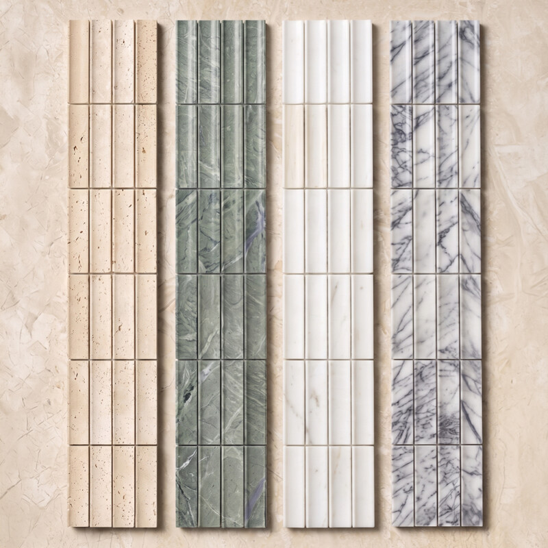 Diana Royal Honed Mini Ion 1 1/4×3 Marble Mosaics 12×12 (MS02754) Calacatta Amber Honed Mini Ion 1 1/4×3 Marble Mosaics 12×12 (MS02756) Verde Tia Honed Mini Ion 1 1/4×3 Marble Mosaics 12×12 (MS02757) Ivory Honed&unfilled Mini Ion 1 1/4×3 Travertine Mosaics 12×12 (MS02758)