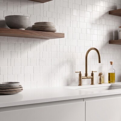 Bianco Dolomiti Honed Scarpa Rough Cut Marble Mosaics 12×12 (MS02840) Room Scene Image