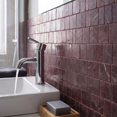 Red Bordeaux Honed Scarpa Rough Cut Marble Mosaics 12×12 (MS02843) Room Scene Image