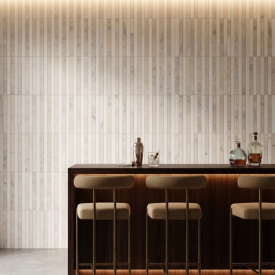 Snow White,Calacatta Renaissance Honed Mod Stripes Marble Mosaics 12×12 (MS02896)