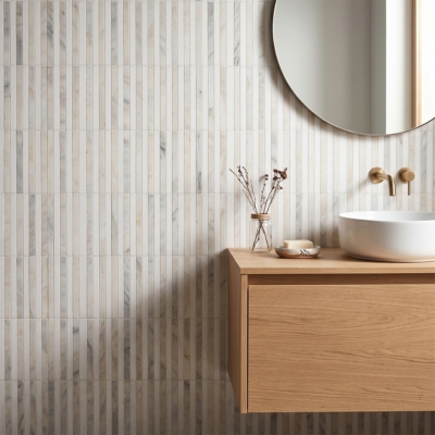 Snow White,Calacatta Renaissance Honed Mod Stripes Marble Mosaics 12×12 (MS02896)