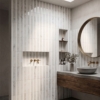 Snow White,Calacatta Renaissance Honed Mod Stripes Marble Mosaics 12×12 (MS02896)