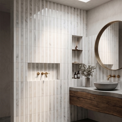 Snow White,Calacatta Renaissance Honed Mod Stripes Marble Mosaics 12×12 (MS02896)