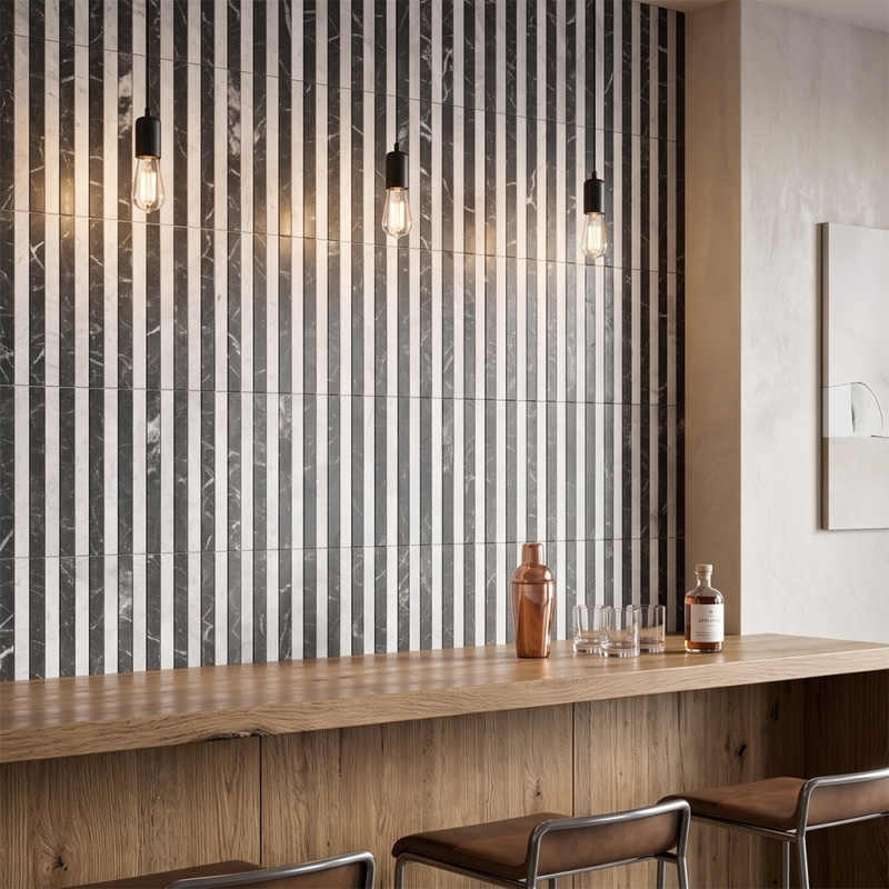 Iris Black,Avalanche Honed Mod Stripes Marble Mosaics 12×12 (MS02897)