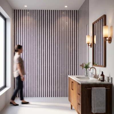Snow White,Aegean Red Honed Mod Stripes Marble Mosaics 12×12 (MS02899)