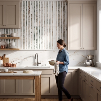 Snow White,Calacatta Green Honed Mod Stripes Marble Mosaics 12×12 (MS02900)