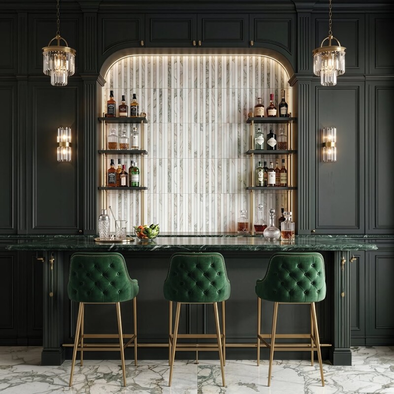 Calacatta Green, Snow White Honed Mod Stripes Marble Mosaics 12×12