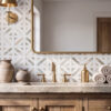 Calacatta Green, Snow White Honed Ponte Basket Marble Mosaics 14 3/4×14 3/4 (MS02936)