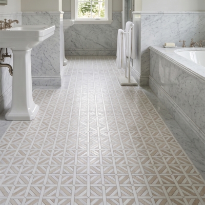 Snow White,Vanilla Bianco Honed Ponte Basket Marble Mosaics 14 3/4×14 3/4 (MS02940)