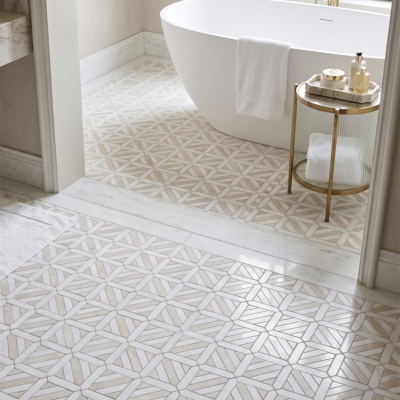 Snow White,Vanilla Bianco Honed Ponte Basket Marble Mosaics 14 3/4×14 3/4 (MS02940)
