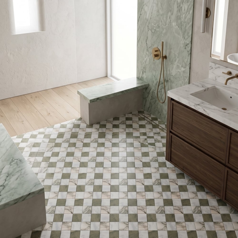 Grande Chester Glacier,Calacatta Green,Verde Laguna Honed Marble Mosaics 16×16 (MS02996)