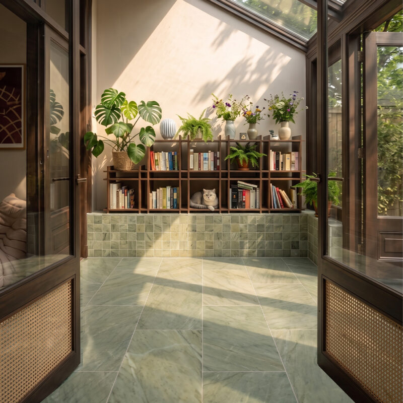 Verde Laguna Honed 2×2 Marble Mosaics (MS03003) Verde Laguna Honed Marble Tiles 12×24 (TL21818)