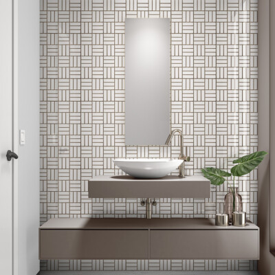 Royal White Glossy Crosshatch Ceramic Mosaic 12×12 (MS80001)