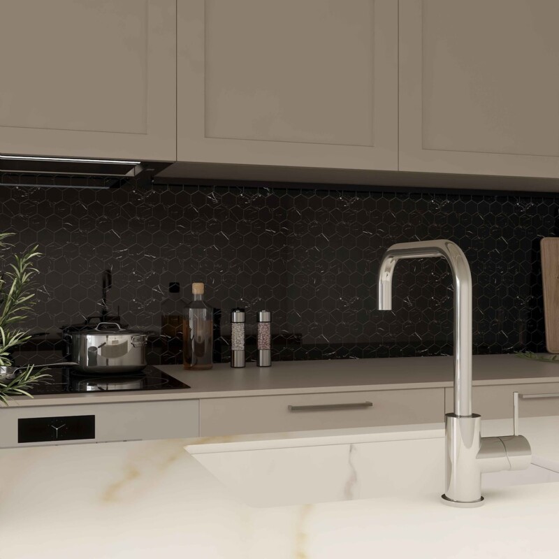 Black Polished Hexagon 2 Marble Mosaics 12×12