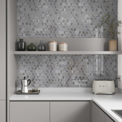 Thassos White, Skyline Polished Favo Marble Mosaic 12 1/4×11 3/4 (MS90579)