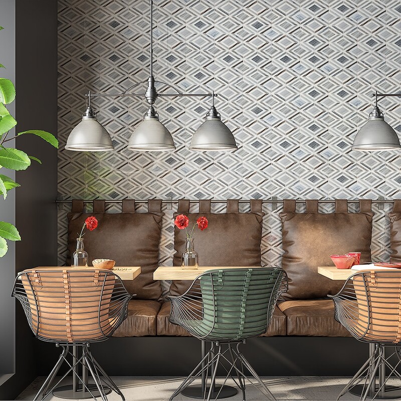 Thassos White, Skyline Polished Stella Marble Mosaics 9 25/64×7 3/4