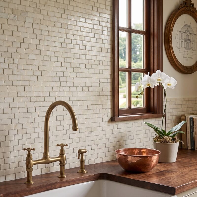 Calacatta Amber Honed Broken Joint Marble Mosaics 11 3/4×12 (MS90865)