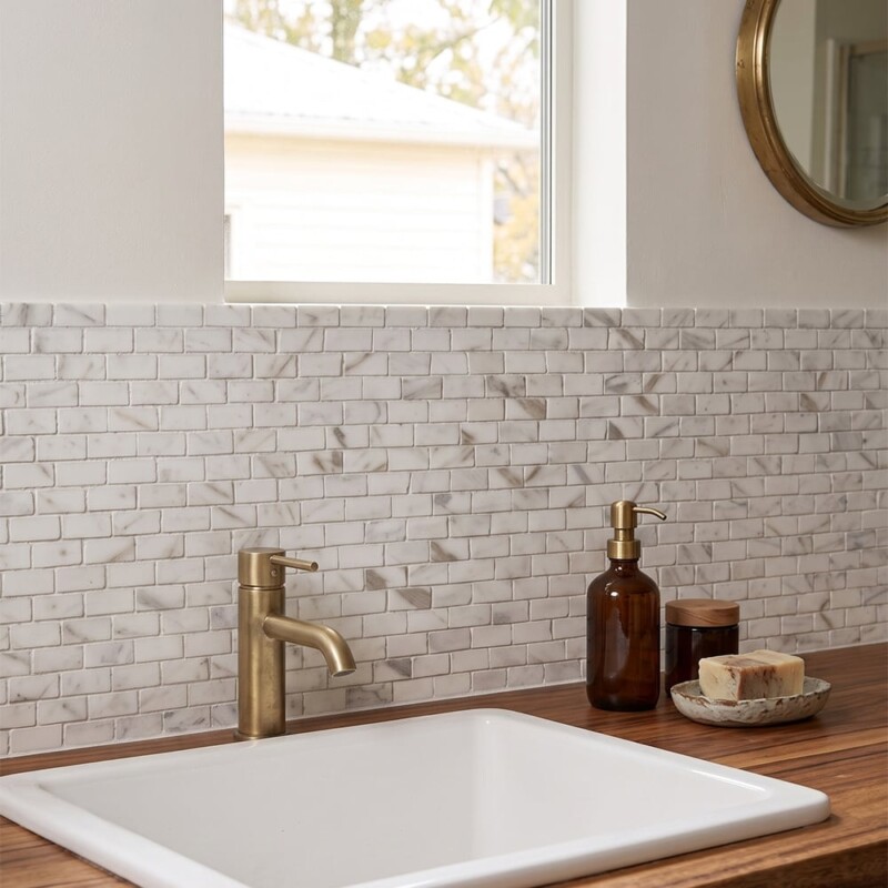 Snow White Honed Broken Joint Marble Mosaics 11 3/4×12