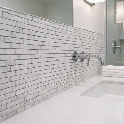 White Carrara Honed Broken Joint Marble Mosaics 11 3/4×12 (MS90873)