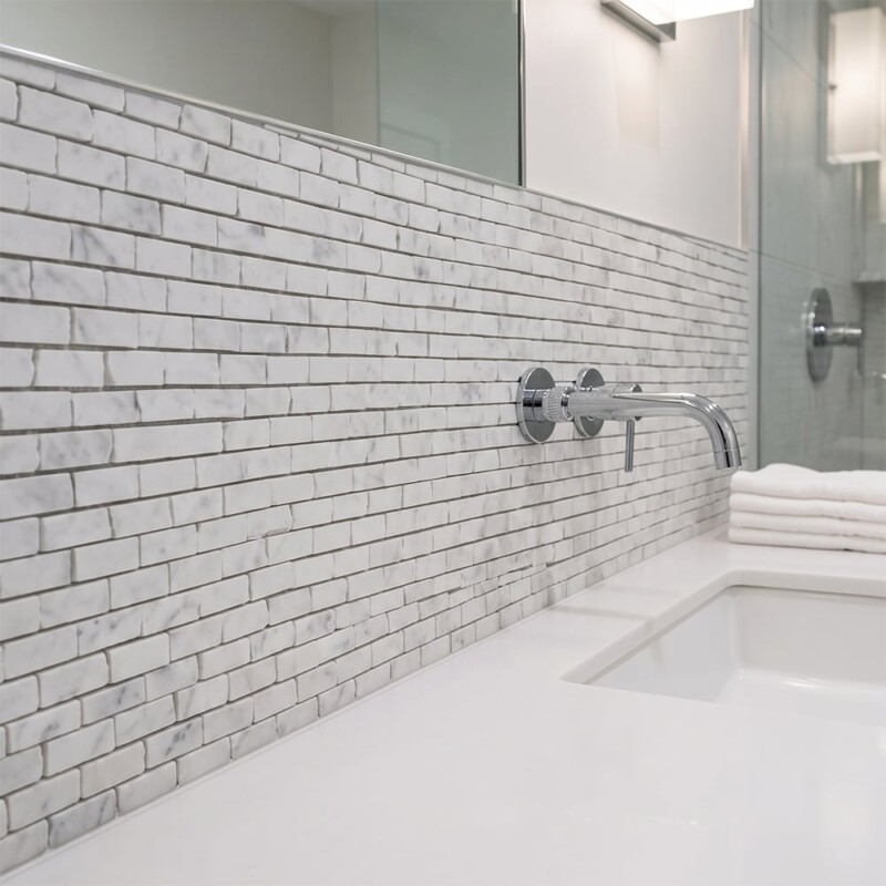 White Carrara Honed Broken Joint Marble Mosaics 11 3/4×12