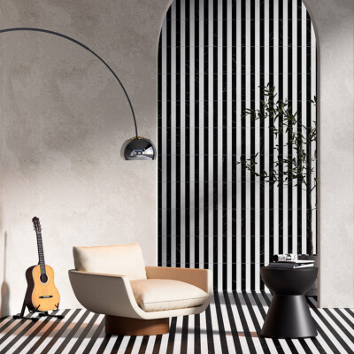 Black, Thassos Honed Mod Stripes Marble Mosaic 11 5/8×11 3/4 (MS90879)