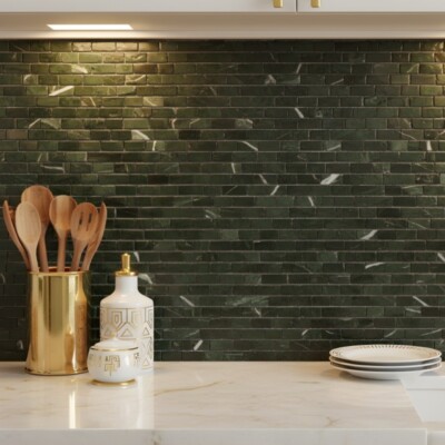 Verde Lucia Honed Broken Joint Marble Mosaics 11 3/4×12 (MS90938) Room Scene Image