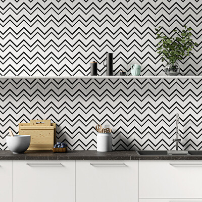 Black, Snow White Honed Chevron Fusion Marble Mosaic 16×11 7/8 (NW00097)