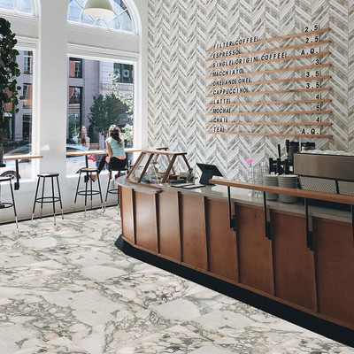 Calacatta Green Honed Thin Chevron Marble Mosaic 10×13 (NW00151) Calacatta Green Honed Marble Tile 12×24 (TL20300)