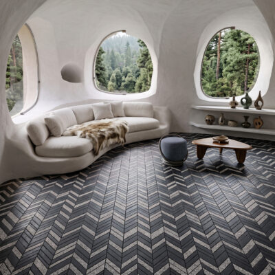 Belgium Blue Textura Chevron Waterjet Limestone Mosaics 13×10 (NW00162)