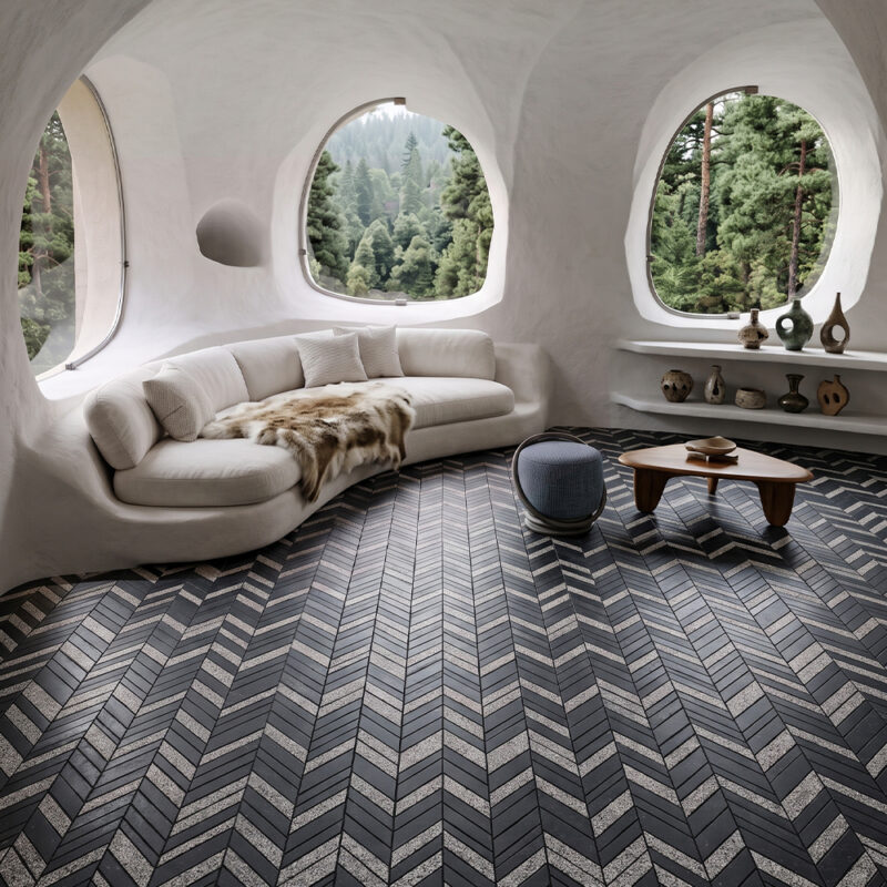 Belgium Blue Textura Chevron Waterjet Limestone Mosaics 13×10 (NW00162)