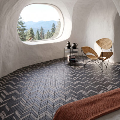 Belgium Blue Textura Chevron Waterjet Limestone Mosaics 13×10 (NW00162)