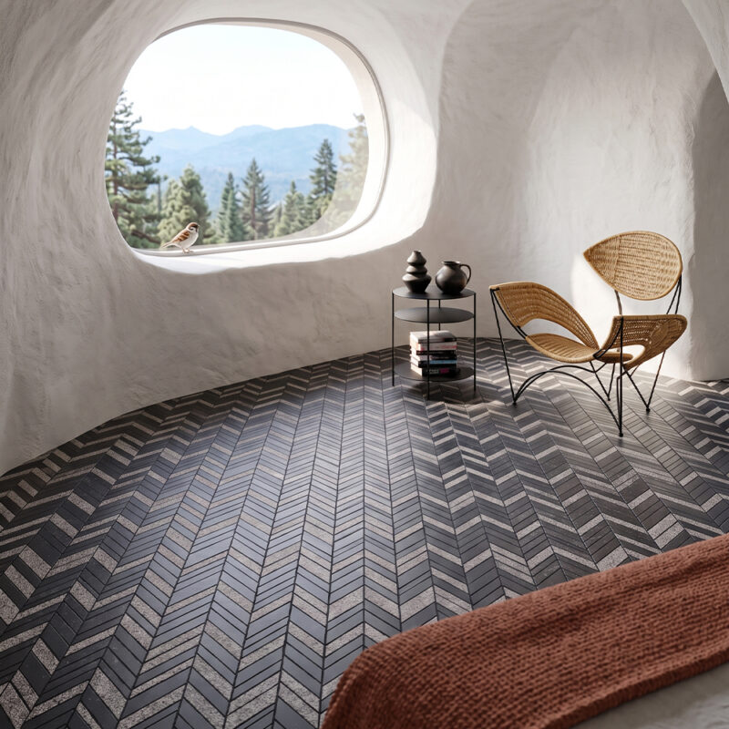 Belgium Blue Textura Chevron Waterjet Limestone Mosaics 13×10 (NW00162)