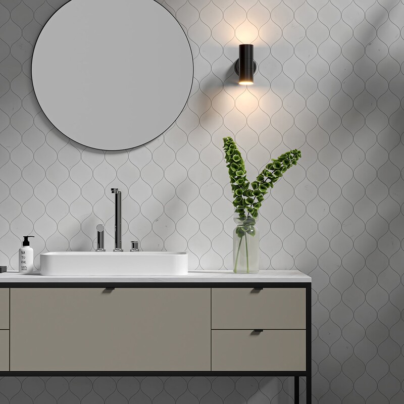 Aspen White Honed Winter Leaf Waterjet Marble Tiles 4 7/8×6 13/16