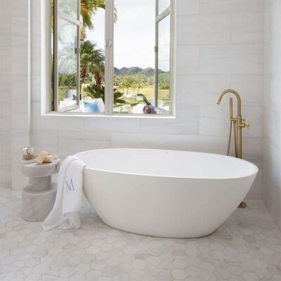 Snow White Honed Hexagon Waterjet Marble Tile 5 25/32×5 (NW90545)