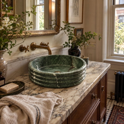 Verde Tia Honed Fluted Marble Sink 18×6 (SN00253)