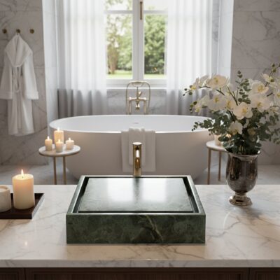 Verde Tia Honed Bauhaus Marble Sink 20×20 (SN00273)