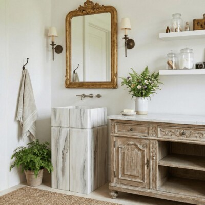 Skyline Honed Soho Marble Sink 20×20 (SN00282) Room Scene Image