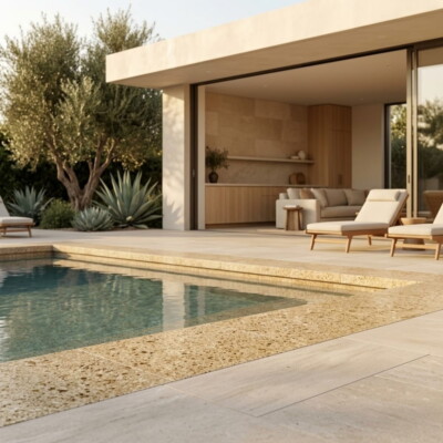 Shell Reef Brushed Limestone Pool Copings 12×24 (SP90011) Room Scene Image