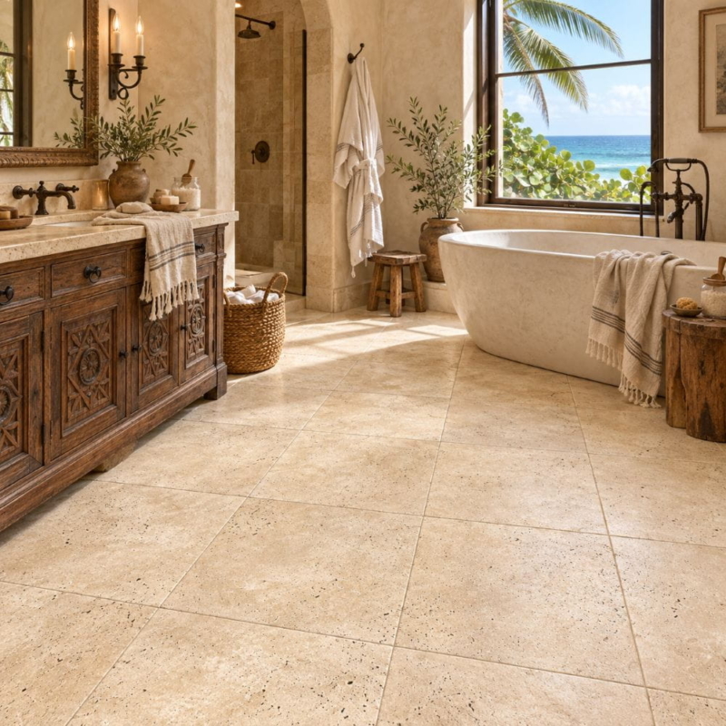 Ivory Antiqued Travertine Tile 18×18 (TL11558)