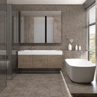 Silver Drop Honed  Marble Tile 12×24 (TL16353) Silver Drop Honed Herringbone 5/8×3 Marble Mosaic 10 7/16×12 13/16 (MS02349)