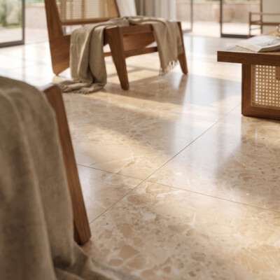 Cappuccino Polished Marble Tiles 24×24 (TL17177) Room Scene Image