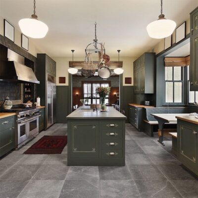 Dark gray marble slab kitchen island