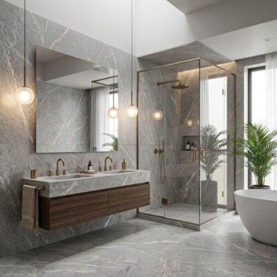Silver Shadow Cottage Marble Tiles 16×24 (TL17396) Room Scene Image