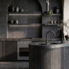 Iris Black Brushed Marble Tiles 8×8 (TL18138) Iris Black Honed Thin Fluted Marble Accent Tiles 4×18 (ML01021)
